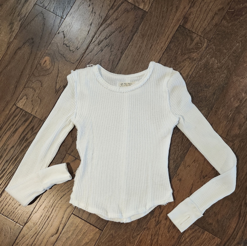 Free People Size Small Long Sleeve Thermal Top Worn 1x Smoke Free Home White